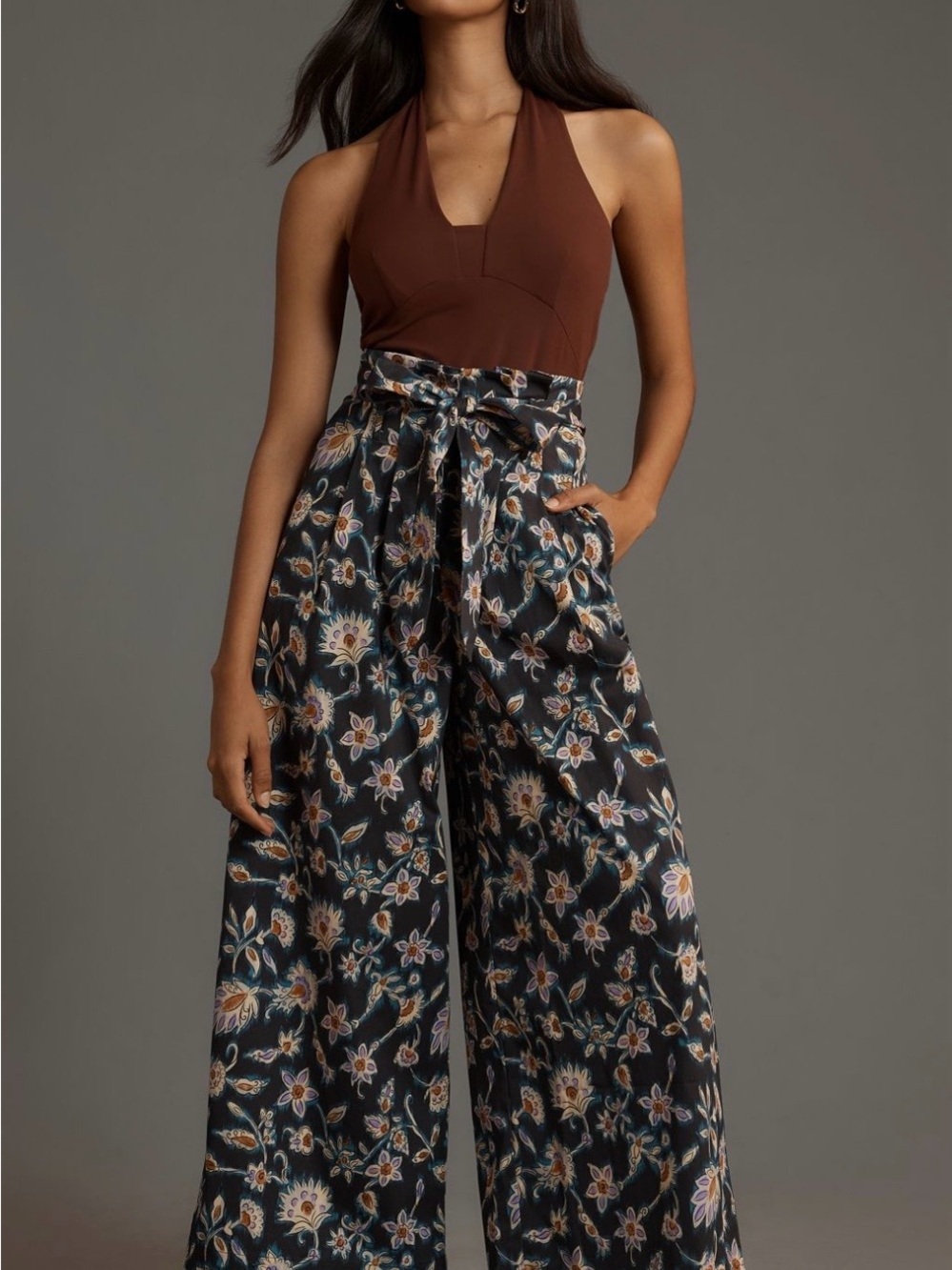 Corey Lynn Calter High-Waist Wide Leg Floral Belted Pants.